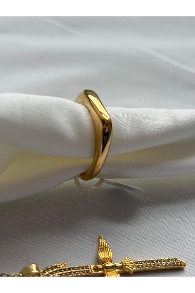 TBK Modern Elegans: Adjustable Ring with Shiny Gold and Geometric Design