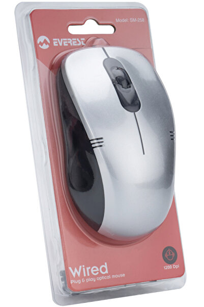 Everest Sm-258 Kablolu Ele Uyumlu Gri Mause Usb Optik Kablolu Ergonomik Mouse Mousepad