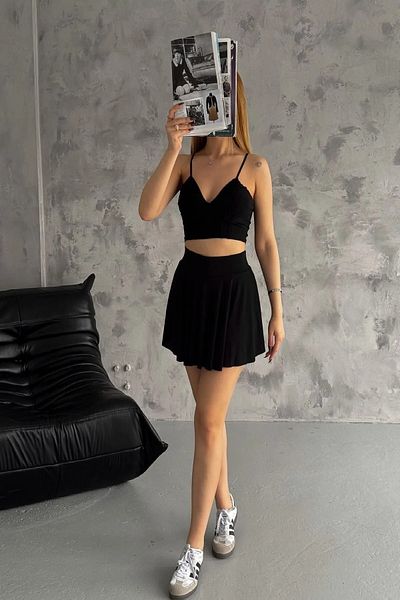 Arzulica Fusta sport neagră cu talie înaltă cu pantaloni scurți