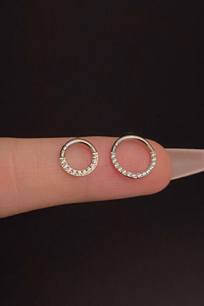 Blisse Piercing Kadın Kilitli Zirkon Taşlı Tragus Helix Daith Kıkırdak Halka Çelik Piercing