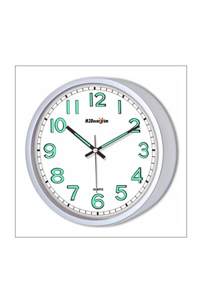 M3DECORİUM Fosforlu Mat Metalik Dekorasyona Uyumlu 22 cm Duvar Saati