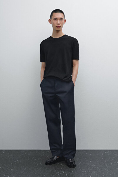 Massimo Dutti Kısa kollu keten ve pamuk karışımlı t-shirt