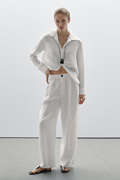 Massimo Dutti %100 keten açık yaka gömlek