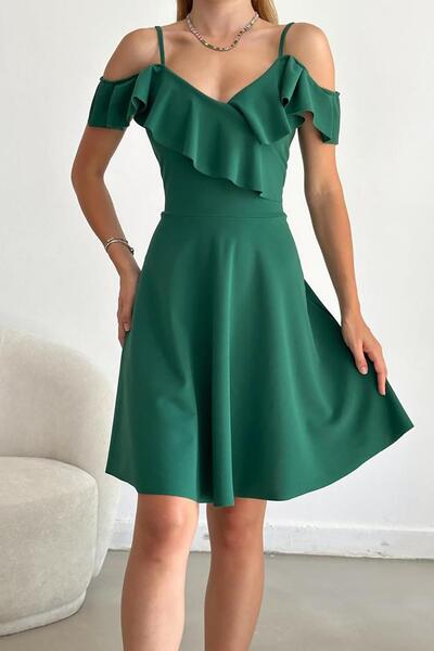 Deafox Φόρεμα με βολάν ώμου με σμαραγδένιο πράσινο λουράκι