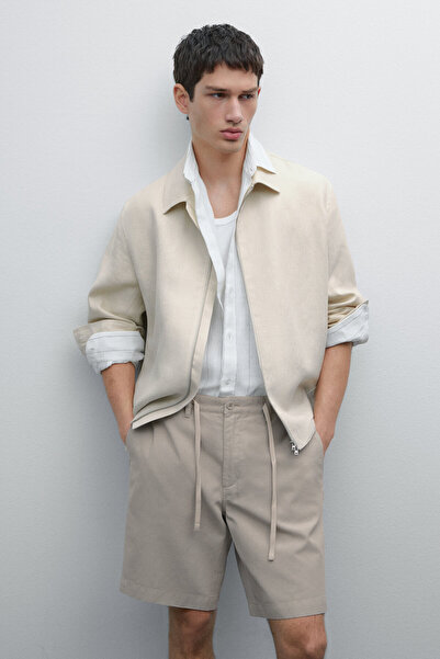 Massimo Dutti Pamuklu keten yarı jogger bermuda şort