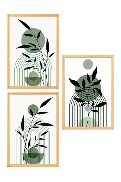 Muyika Design Set de 3 picturi decorative pentru decorarea casei în stil boem nordic modern cu cadru din lemn premium-SET5