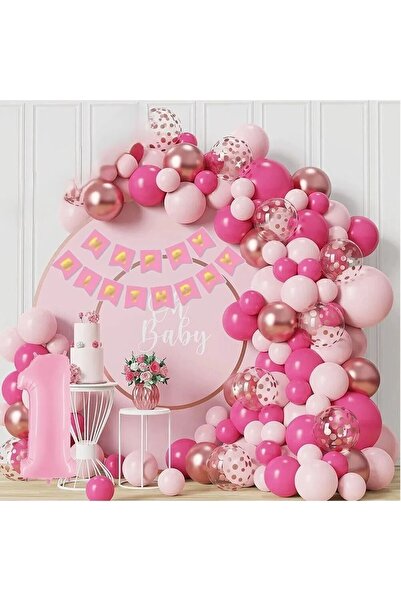 Laviyosa Πολυτελές ροζ φούξια στολίδι για πάρτι γενεθλίων με φύλλο γενεθλίων