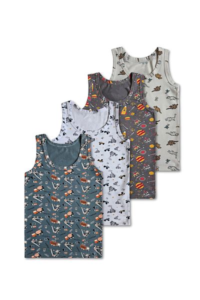 GizaKids 95% Cotton Boys' Mixed Color Patterned Undershirt Underwear Set of 4