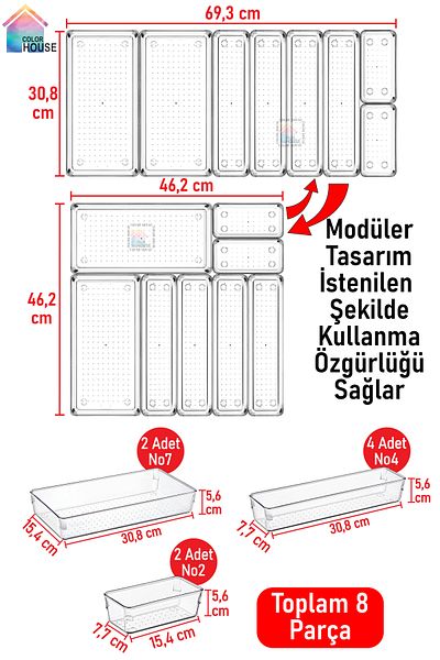 color house Σετ 8 Modular Ladle and Makeup Organizer Ψυγείου - Organizer συρταριού κουζίνας με κουτάλια