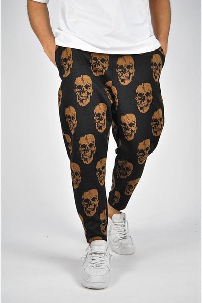 FıttingRoom Baggy Trousers with Elastic Waist and Skull Pattern