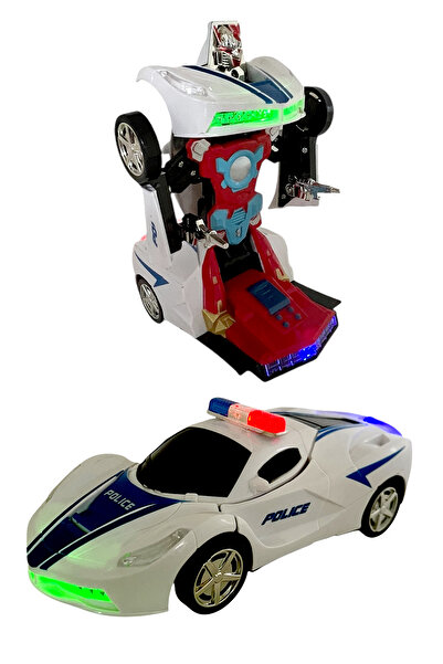 UDATOYS Robota Dönüşen Polis Arabası Oyuncak Ferrari Müzikli Işıklı 20 cm