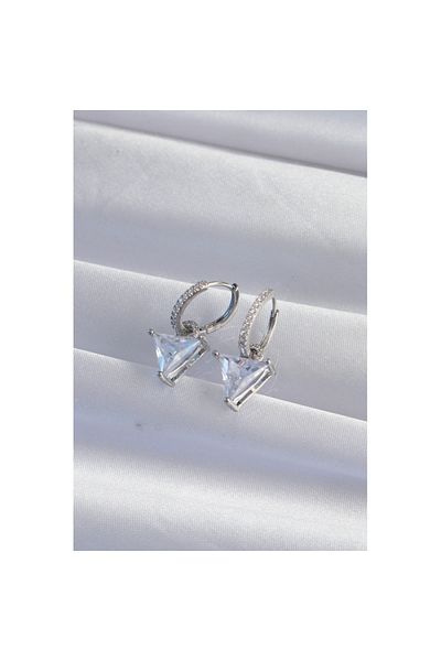 Skygo Brass Silver Color Triangle Zircon Stone Dangle Hoop Earrings - Tj-Bkp9308