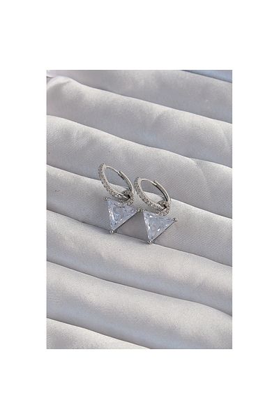 Skygo Brass Silver Color Triangle Zircon Stone Dangle Hoop Earrings - Tj-Bkp9308