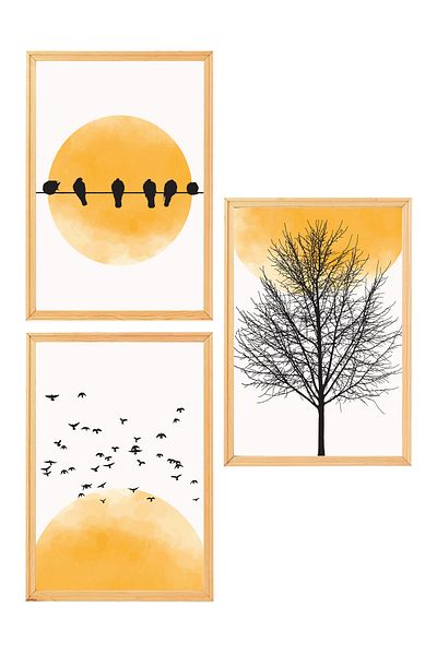 Muyika Design Set de 3 picturi decorative pentru decorarea casei în stil boem nordic modern cu cadru din lemn premium-SET7