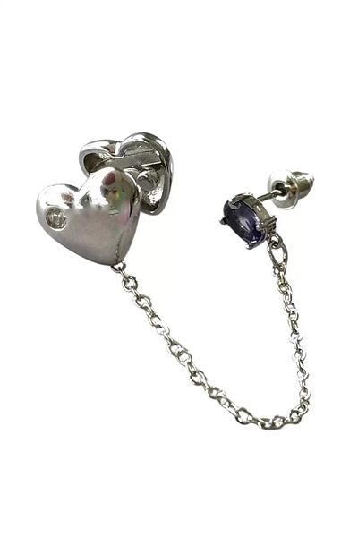 CAŞ DEKORASYON Silver Color Heart Figured Stone 2-Piece Earring Set