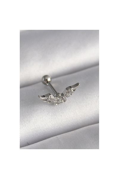 Skygo 316L Steel Silver Color Zircon Stone Detail Wing Model Tragus Piercing - Tj-Pr1291