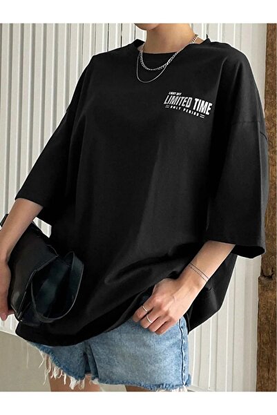 WEARTEX Women's Limited Time Printed Crew Neck Oversize Basic T-Shirt