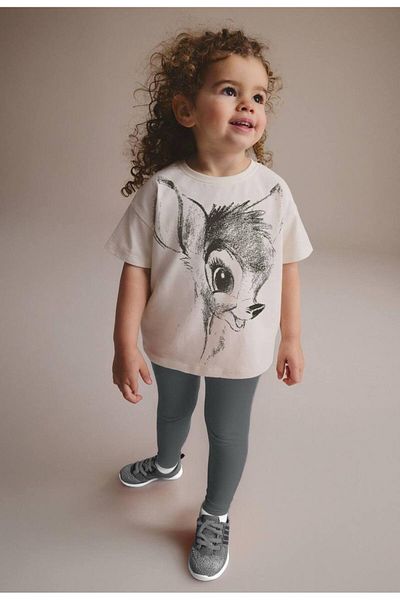 Tiny Gazelle Patterned Cotton Back Text Detailed Girl's T-Shirt and Leggings Set