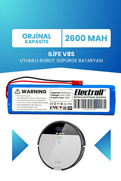 ELECTROLL Ilife V8s Uyumlu Batarya (ORJİNAL KAPASİTE) 2600mah Pil Robot Süpür...