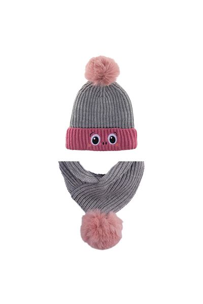 Cigit 4-8 Years Old Scarf Beanie Set of 2 Gray