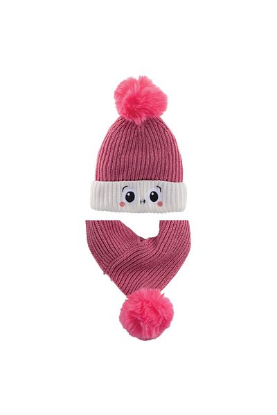 Cigit 4-8 Years Old Scarf Beanie Set of 2 Dark Pink