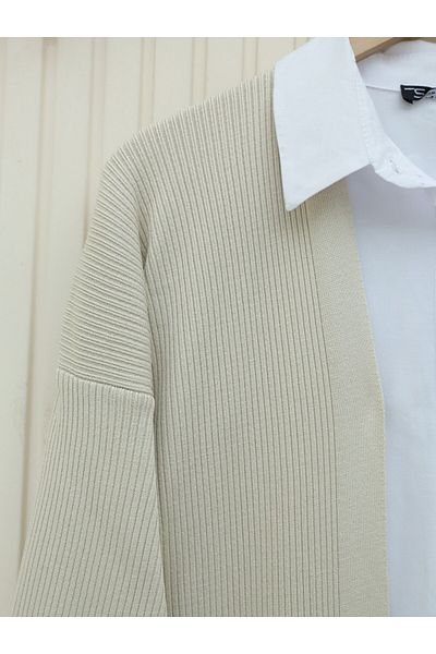 Modamorfo Ribbed Long Knitwear / Cardigan - Side Slits / Stone