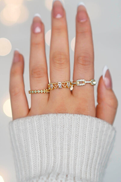 TREND COLLECTİON 3 Adet Ayarlanabilir Gold Kadın Yüzük Set (Yeni Moda)