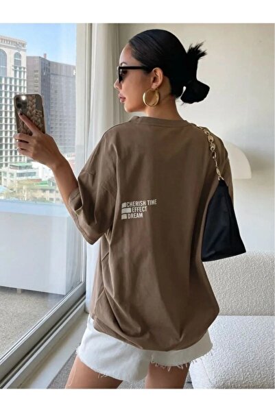 WEARTEX Women's Effect Printed Crew Neck Oversize Basic T-Shirt