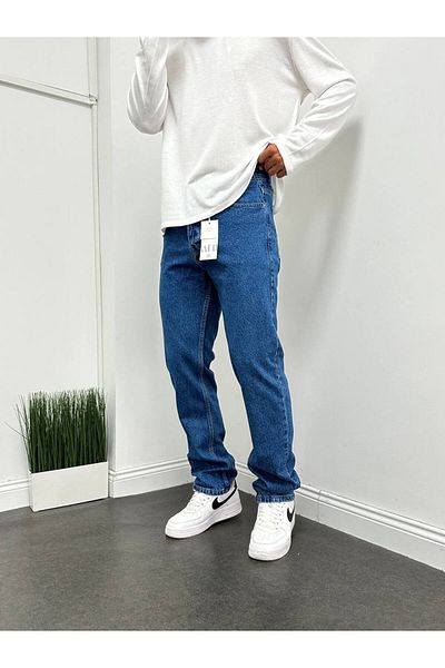 TÜZeMEN Washed Straight Baggy Boy Blue Jean Trousers