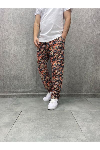FıttingRoom Straight Leg Patterned Trousers with Elastic Waist