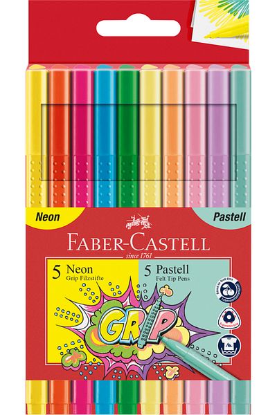 Faber Castell Markere 10 Culori Pastel Si Neon Grip Faber-Castell