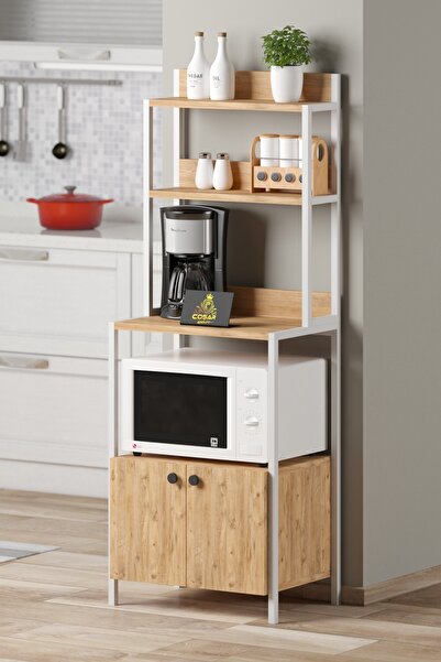 Cosargroup Bohem Çok Amaçlı Dolap Mutfak Bangosu Mikrodalga Mini Fırın Dolabı 2 Kapaklı Dolap Kahve Köşesi