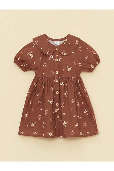 LC Waikiki Бебешка рокля с цветен мотив за бебе с яка за момиче LCW baby