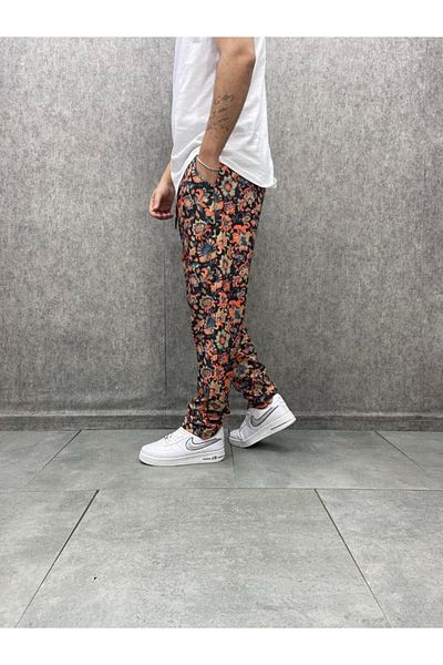 FıttingRoom Straight Leg Patterned Trousers with Elastic Waist
