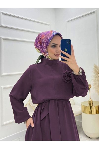 Modamorfo Stand Collar Belted Rose Jumpsuit -Purple