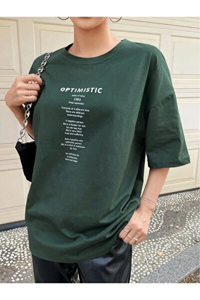 WEARTEX Women's Optimistic Printed Crew Neck Oversize Basic T-Shirt