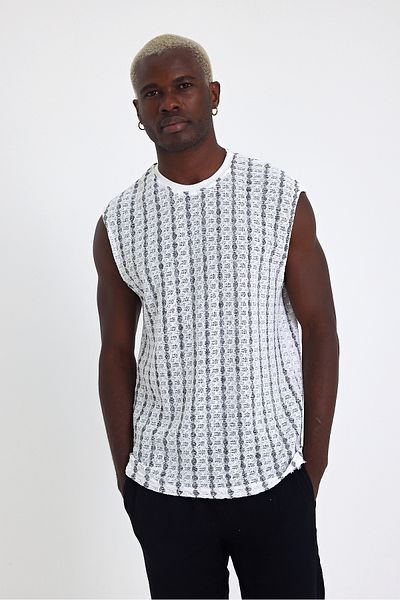 İLKCET MODA Ζακάρ Βαμβακερό Αμάνικο Μπλουζάκι Oversize