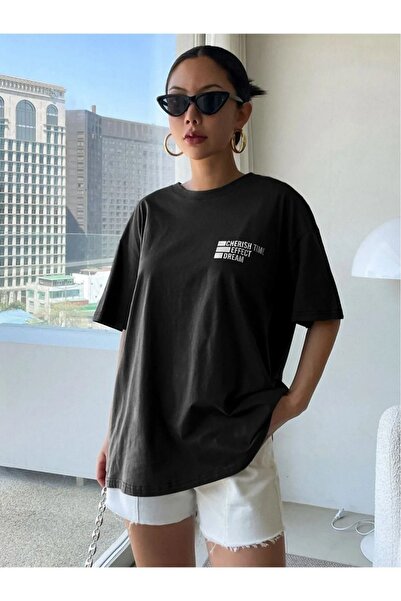 WEARTEX Women's Effect Printed Crew Neck Oversize Basic T-Shirt