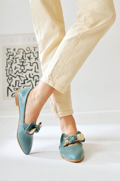 Limoya Joselin Turquoise Wrinkled Patent Leather Ballerinas with Bow Accessories, Women's Ballerinas