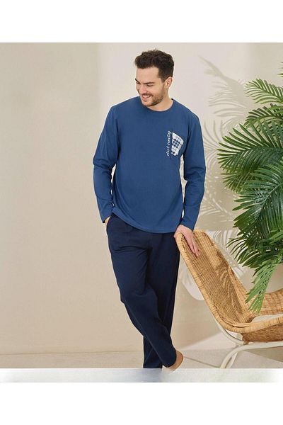 Pijamoni Men's Cotton Bicycle Collar Long Sleeve Thin Pajama Set 6150/6 - 1 Piece