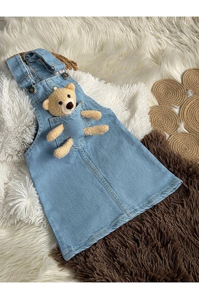 bebitomkids Girl 2-7 Years Old Teddy Bear Denim Dress