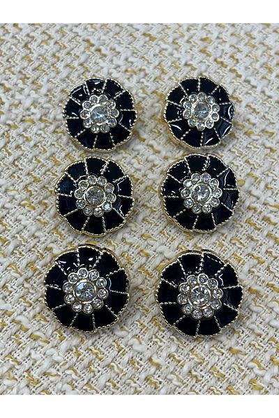 ODDA TASARIM ATÖLYESİ Black Epoxy Metalized Button with Stone 20 mm 6 Pieces (Plastic)