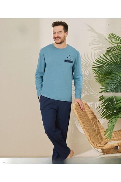 Pijamoni Ανδρικό σετ πιτζάμα με μακρυμάνικο βαμβακερό λαιμόκοψη 6150/4 - 1 τεμάχιο