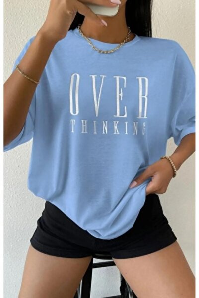 WEARTEX Women's over Think Printed Crew Neck Oversize Basic T-Shirt