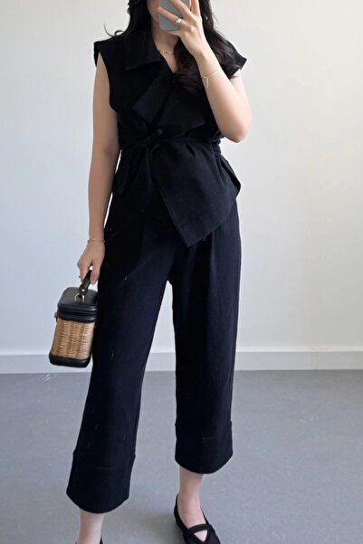 Suziş بدلة كتان نسائية مع سترة خصر CR4003