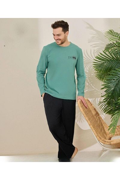Pijamoni Men's Cotton Bicycle Collar Long Sleeve Thin Pajama Set 6150/5 - 1 Piece