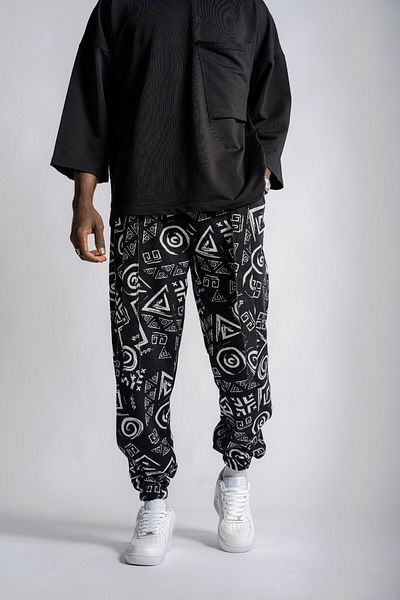 Superbluemexico Men's Patterned Belted Anthracite Jogger Trousers