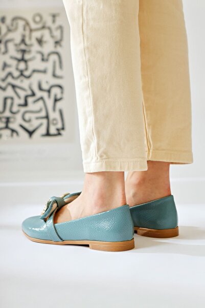 Limoya Joselin Turquoise Wrinkled Patent Leather Ballerinas with Bow Accessories, Women's Ballerinas