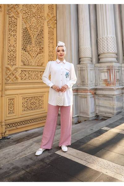 NevaMar طقم من الكتان بتفاصيل وردة مخيطة من شيبرد