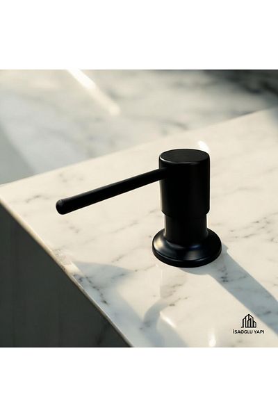 İSAOĞLU YAPI Matte Black Built-In Liquid Soap Dispenser Built-In under Counter Black Liquid Soap Dispenser